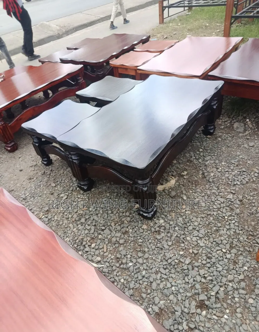 Modern Mahogany Coffee Table With Matching Stools