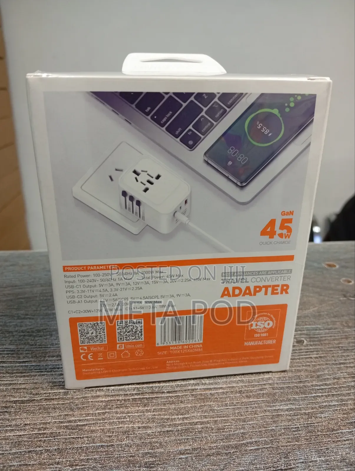 Ldnio Z8 45w Universal Gan Wall Plug Travel Adapter