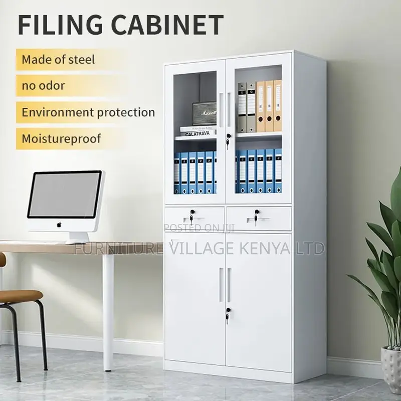 2-Swing-Door Filing Metallic Cabinet With 2-Drawers