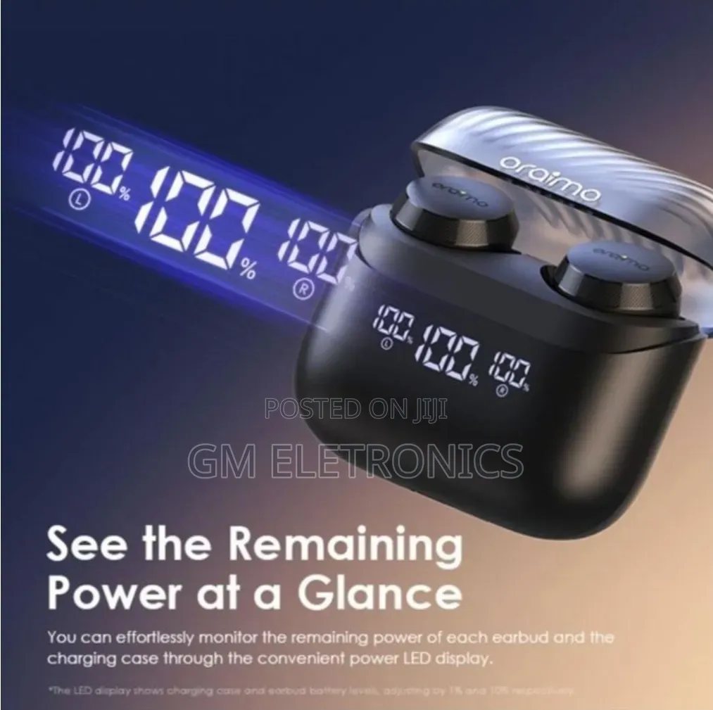 Oraimo Airbuds 4 Enc Wireless Earbuds With a Digital Led Display Case.