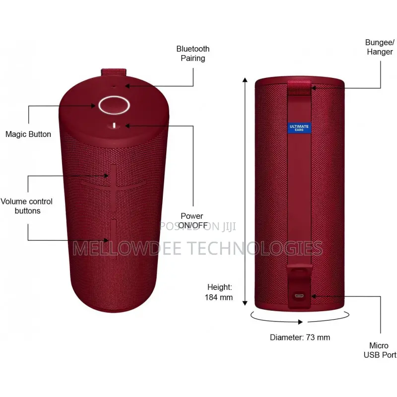 Logitech Ultimate Ears Boom 3 Wireless Bluetooth Speaker Sunset Red