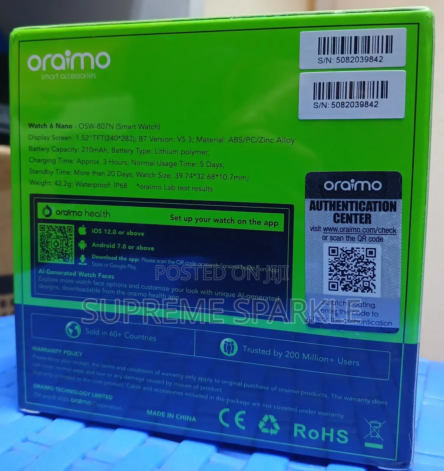 Oraimo Watch 6 Nano (Model Osw-807n)