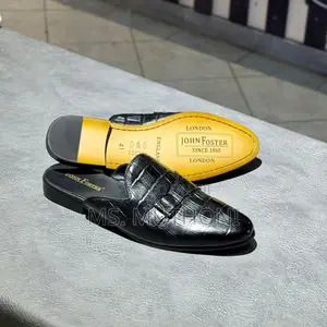 John Foster Men's Crocodile-Embossed Leather Slip-on Mules