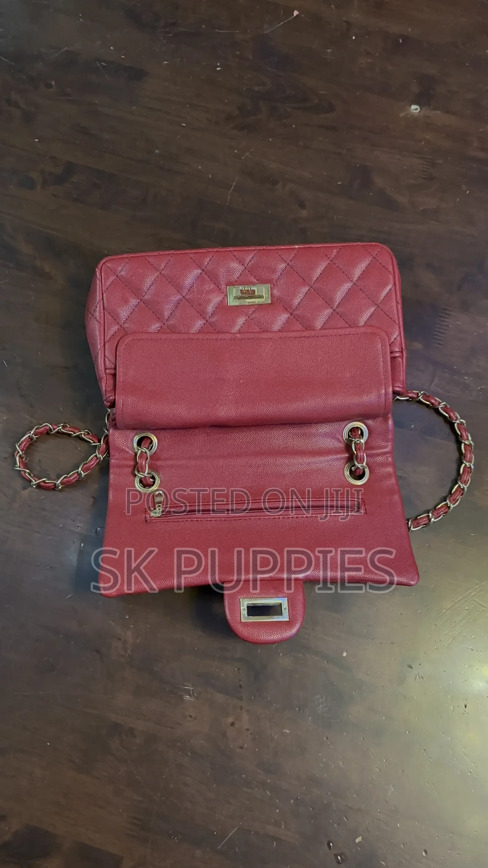 Red Quilted Chain Flap Shoulder Bag