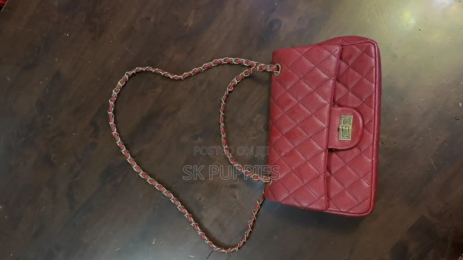 Red Quilted Chain Flap Shoulder Bag