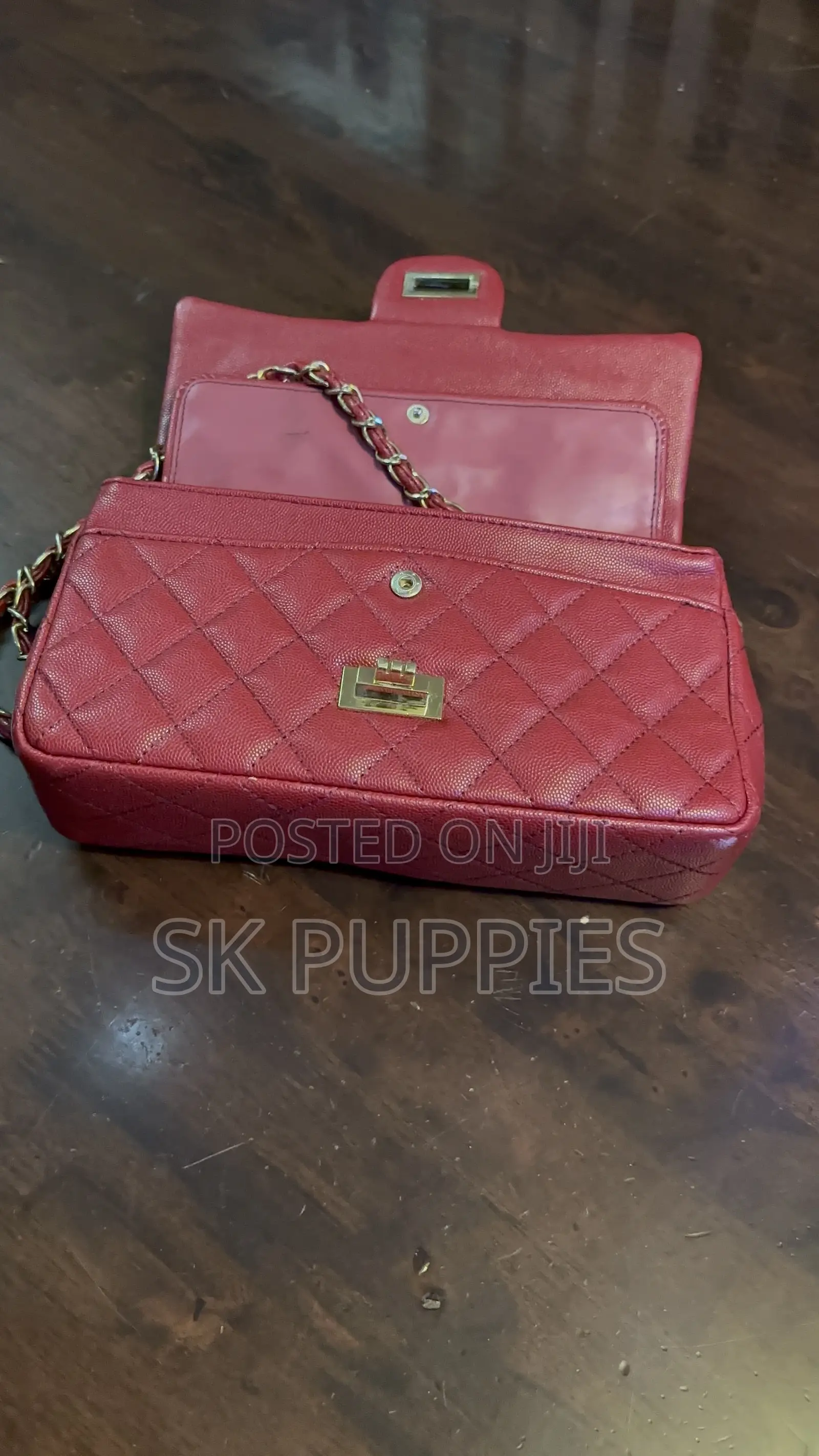Red Quilted Chain Flap Shoulder Bag