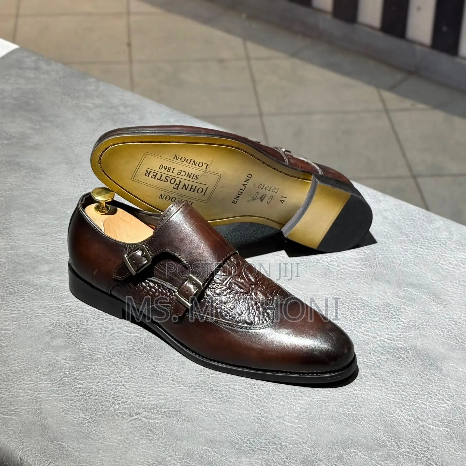 Croc Textured John Foster Double Monk Strap Leather Shoes ; 40-46