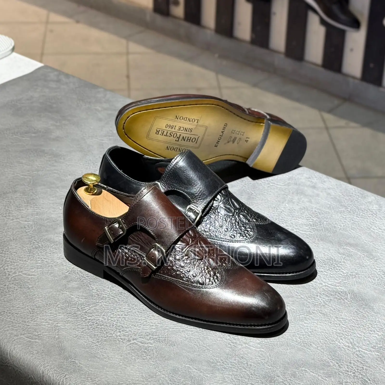 Croc Textured John Foster Double Monk Strap Leather Shoes ; 40-46