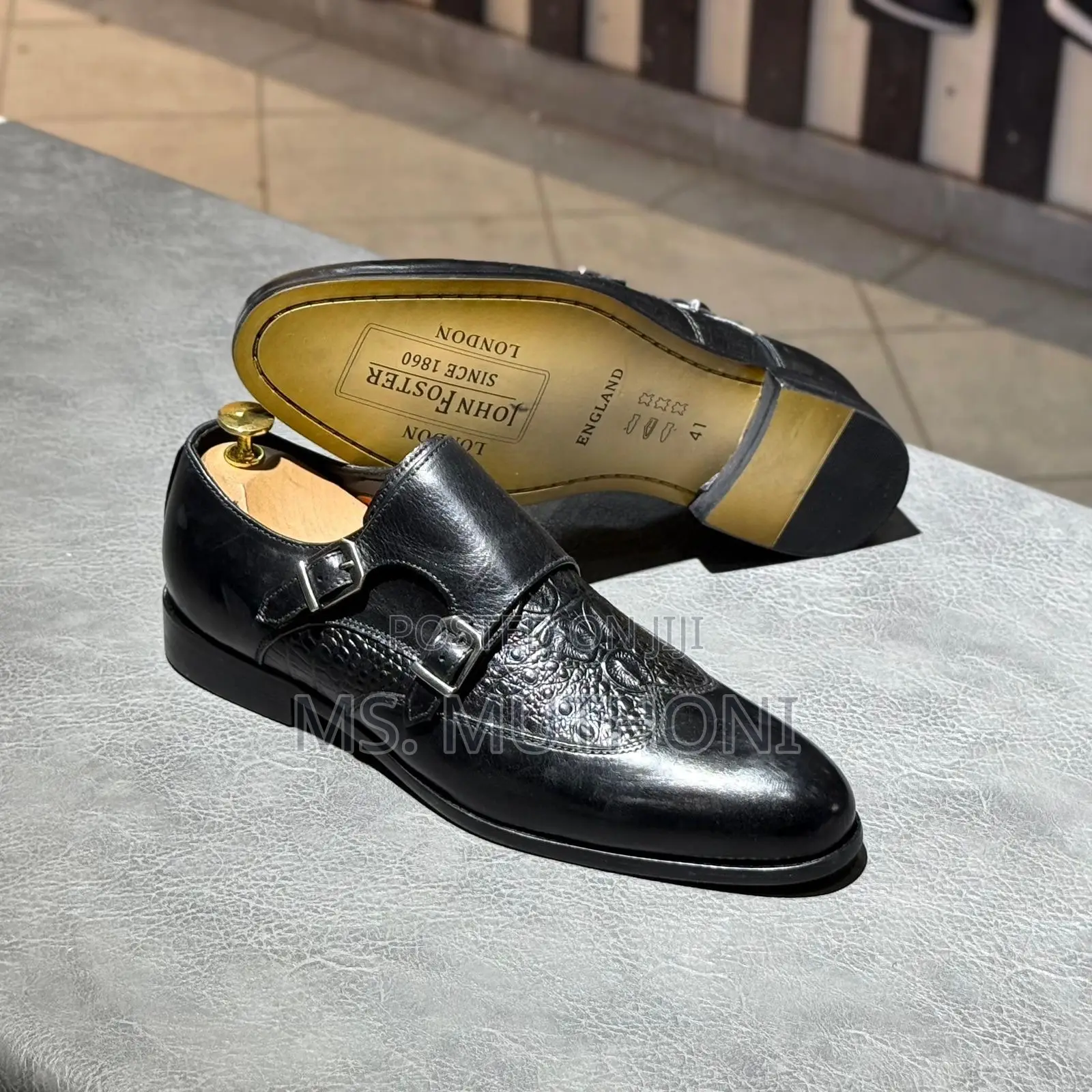 Croc Textured John Foster Double Monk Strap Leather Shoes ; 40-46