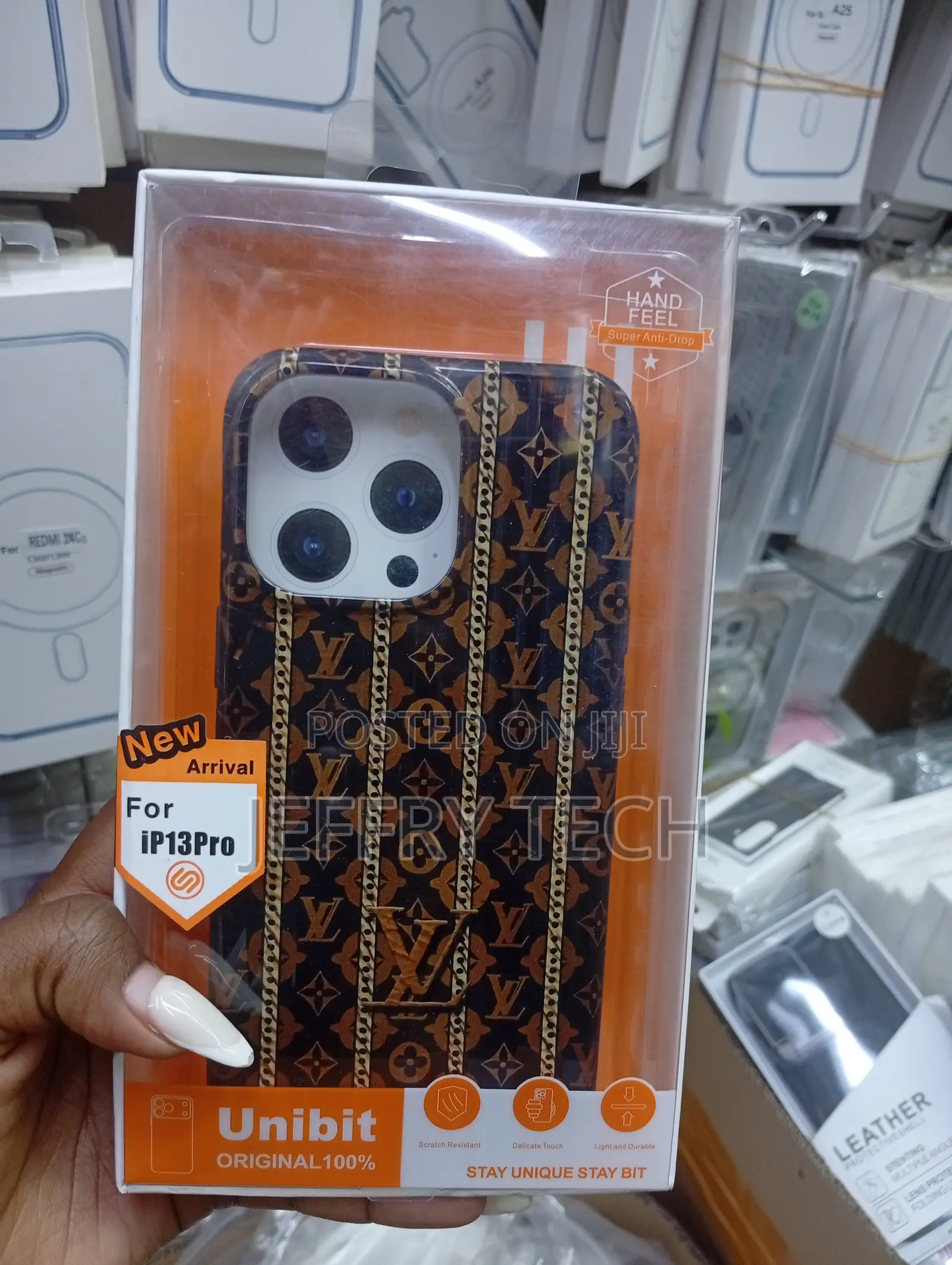 Unibit Branded, Brown and Gold iPhone 13 Pro Protective Case