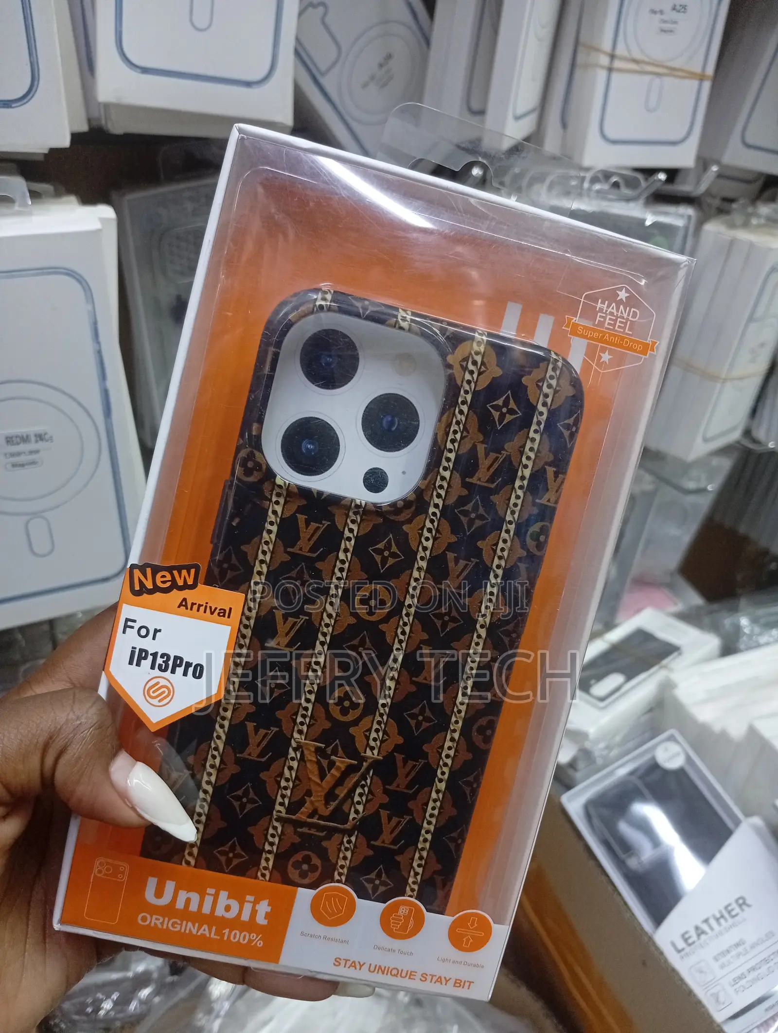 Unibit Branded, Brown and Gold iPhone 13 Pro Protective Case
