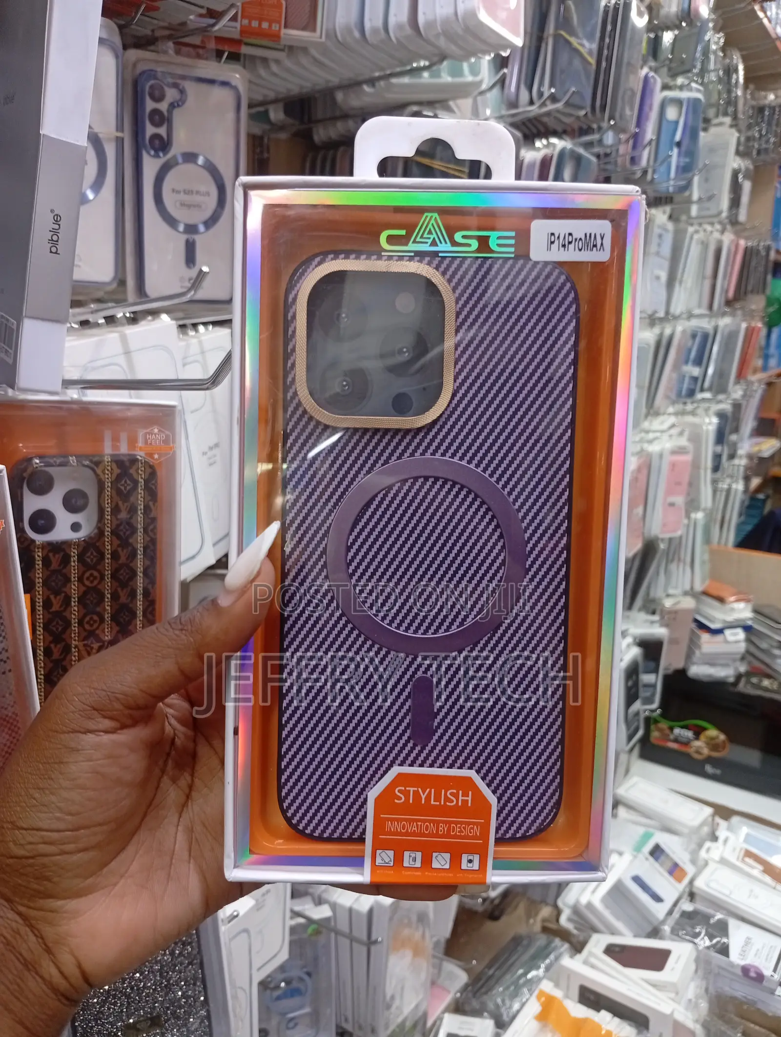 Purple Carbon Fiber Texture for an iPhone 14 Pro Max.