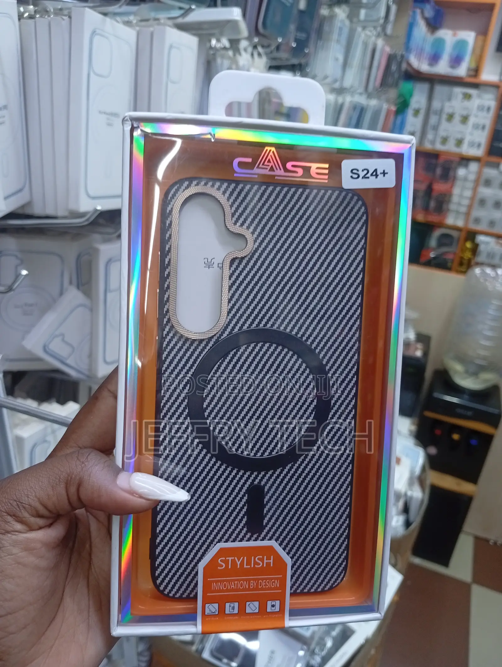 Thirbo Carbon Fiber Textured Magsafe Case for the Samsung Galaxy S24+.