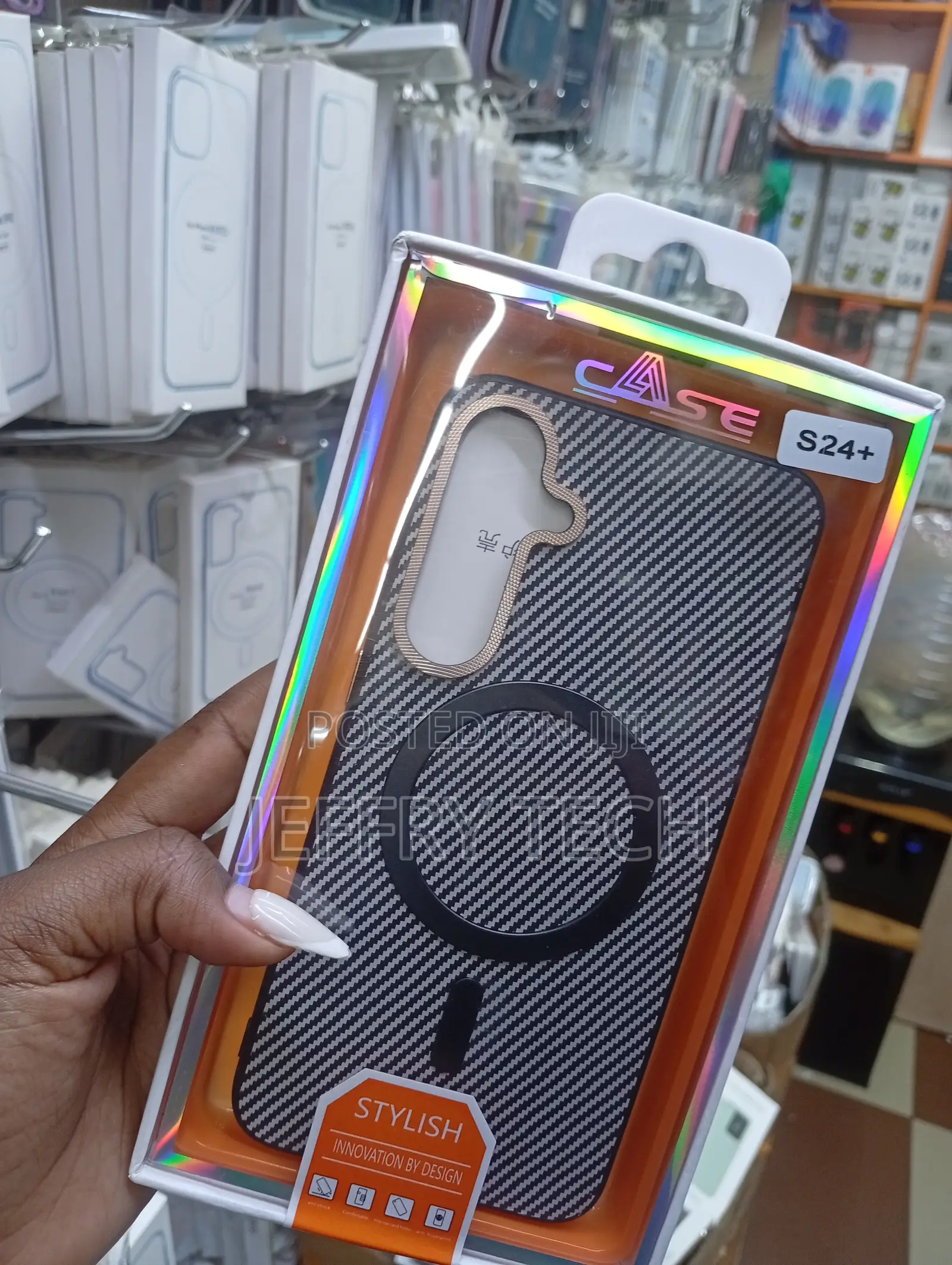 Thirbo Carbon Fiber Textured Magsafe Case for the Samsung Galaxy S24+.