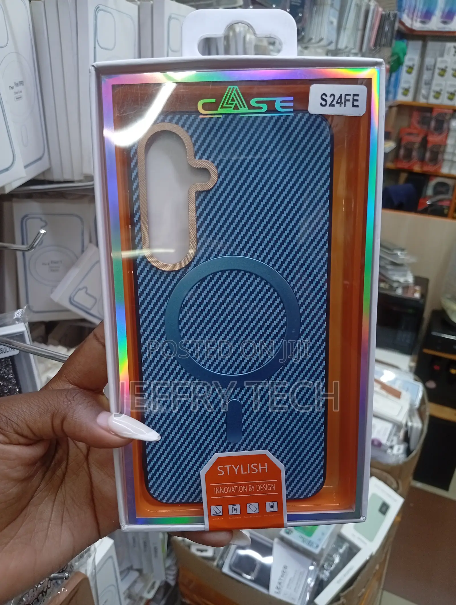 Thirbo Galaxy S24 Fe Case a Blue Carbon Fiber Texture and Magsafe