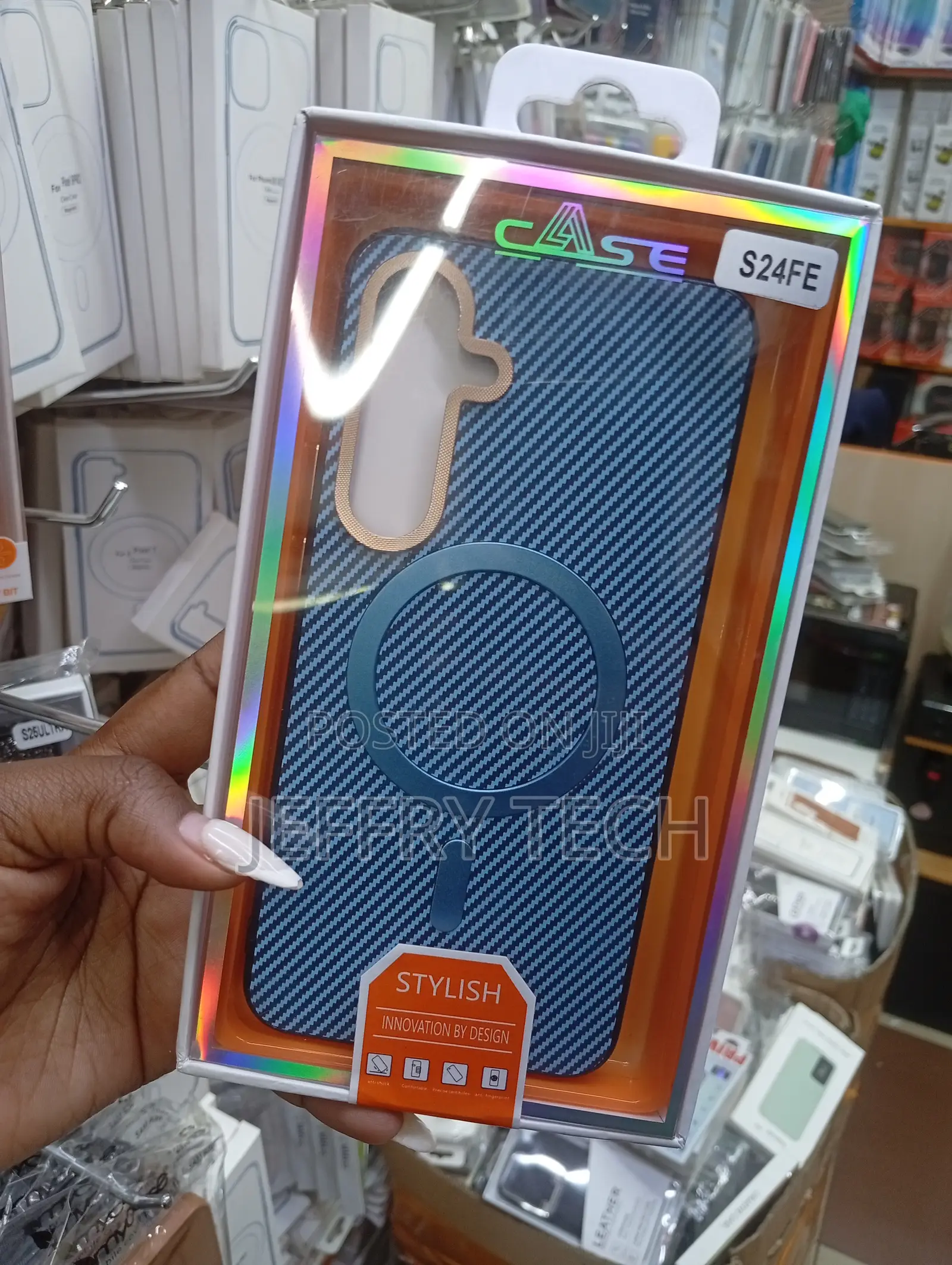 Thirbo Galaxy S24 Fe Case a Blue Carbon Fiber Texture and Magsafe