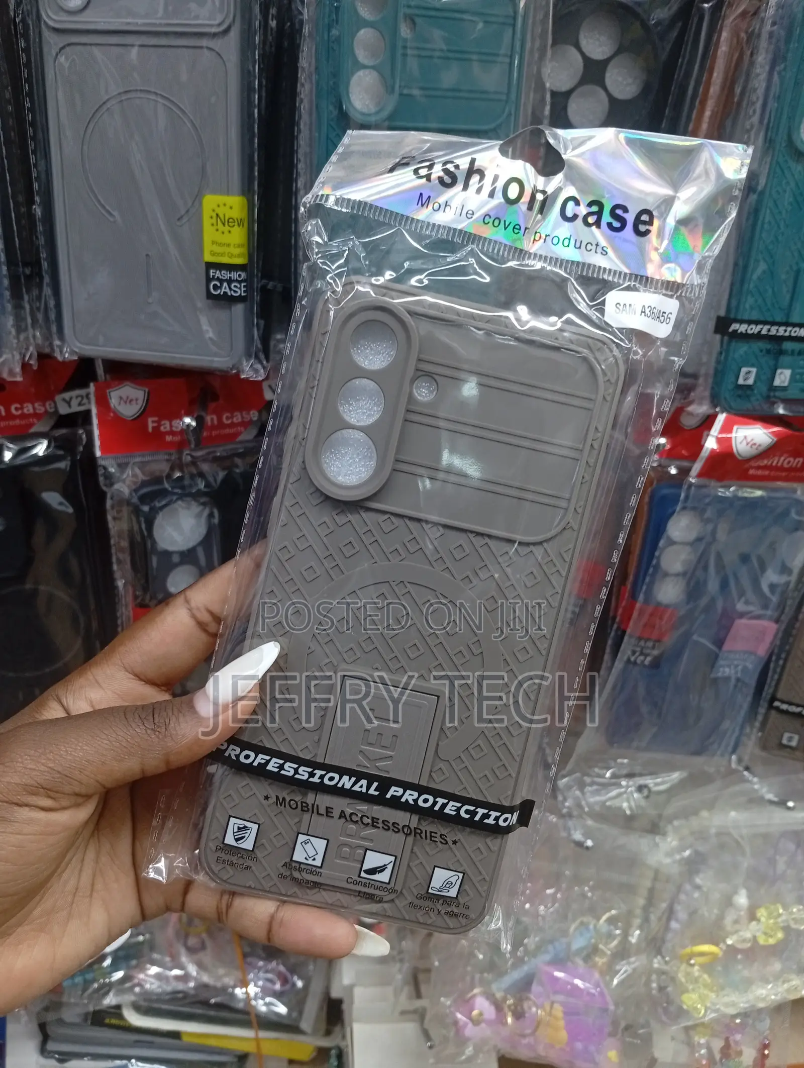 Grey Pro Samsung A56 Phone Case With a Camera Cover and Kickstand