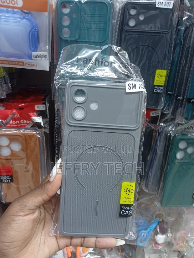 Samsung A07 Gray Silicone Phone Case With a Ring Design - main view