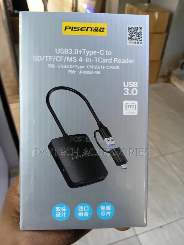 Pisen Usb 3.0 4-in-1 Card Reader for Sd Micro Sd/Cf/Tf/Ms + Type C