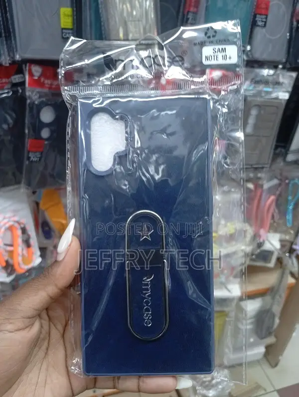 Blue Case With a Metal Ring Kickstand for a Samsung Galaxy Note 10+