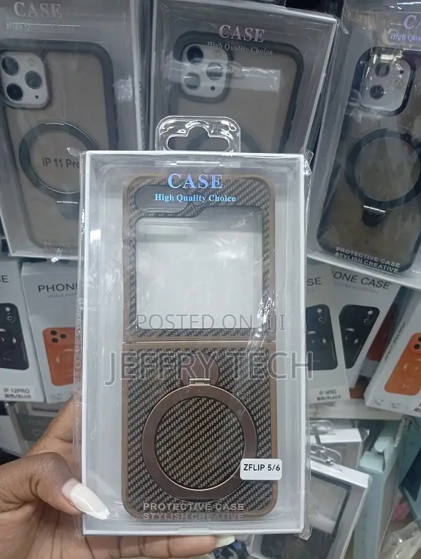 Carbon Fiber Case Samsung Galaxy Z Flip 5 or Z Flip 6, Magnetic Ring