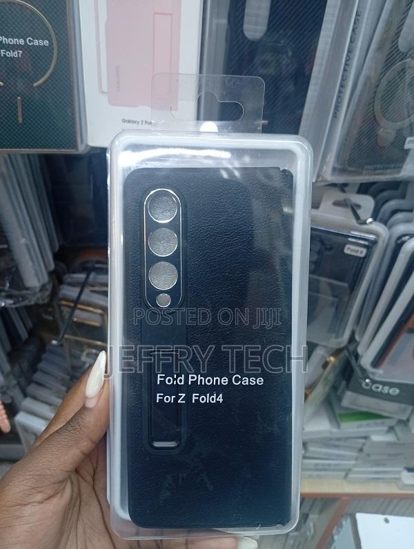 Leather-Style Kickstand Case for a Samsung Galaxy Z Fold4 Smartphone.