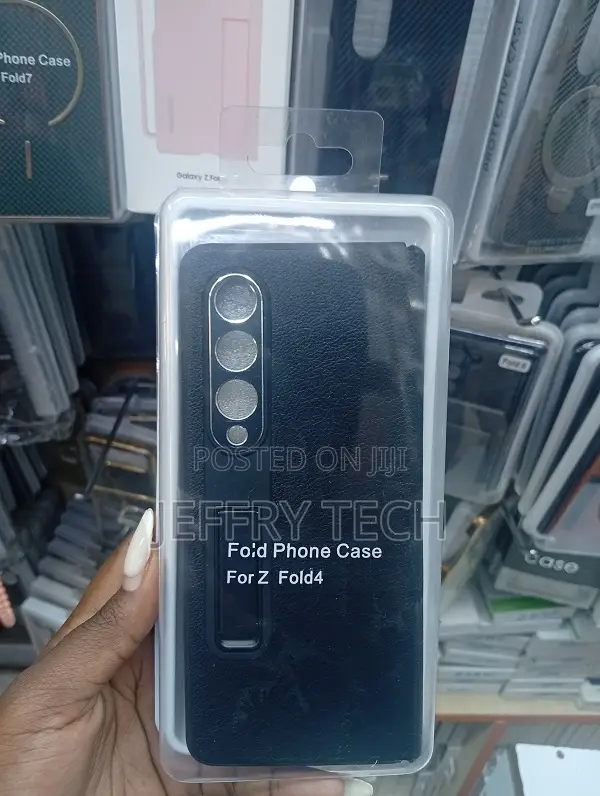 Leather-Style Kickstand Case for a Samsung Galaxy Z Fold4 Smartphone.