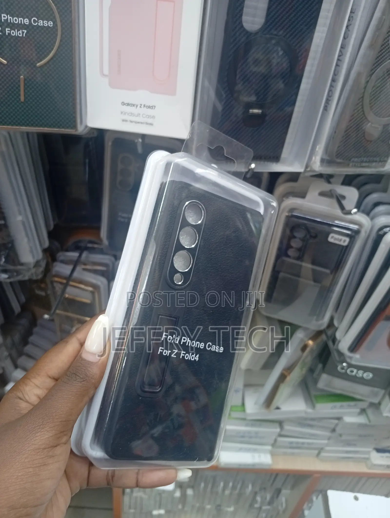 Leather-Style Kickstand Case for a Samsung Galaxy Z Fold4 Smartphone.