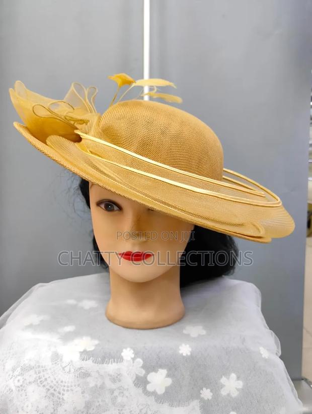 Big Beige / Gold Ladies Hat Like Stylish Head Fascinators