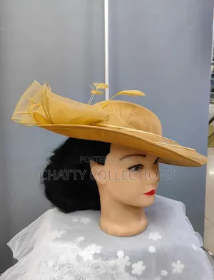 Big Beige / Gold Ladies Hat Like Stylish Head Fascinators
