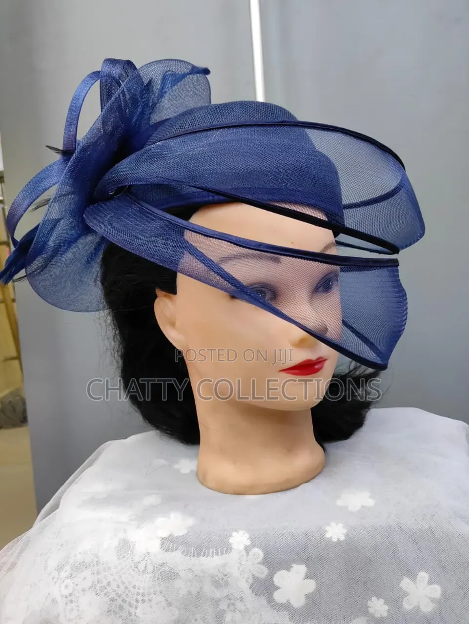 Big Navy Blue Ladies Hat Like Stylish Head Fascinators