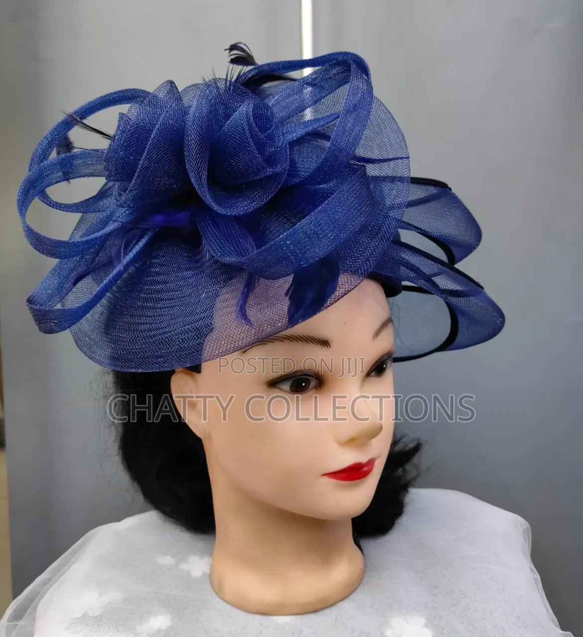 Big Navy Blue Ladies Hat Like Stylish Head Fascinators