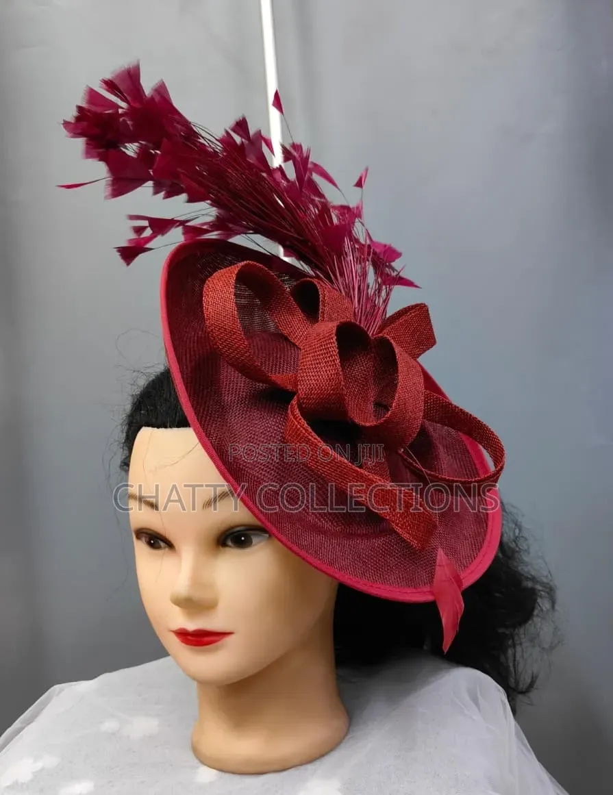 Big Maroon/Burgundy Ladies Hat Like Stylish Head Fascinators