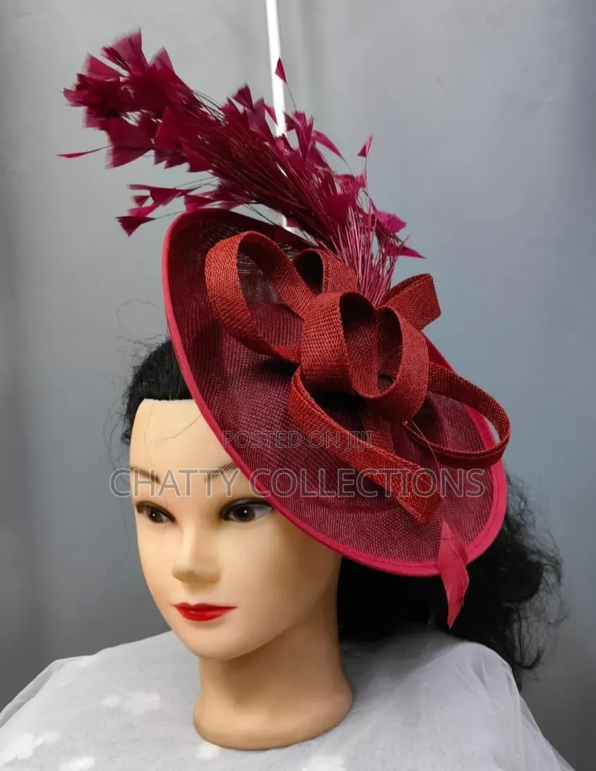 Big Maroon/Burgundy Ladies Hat Like Stylish Head Fascinators