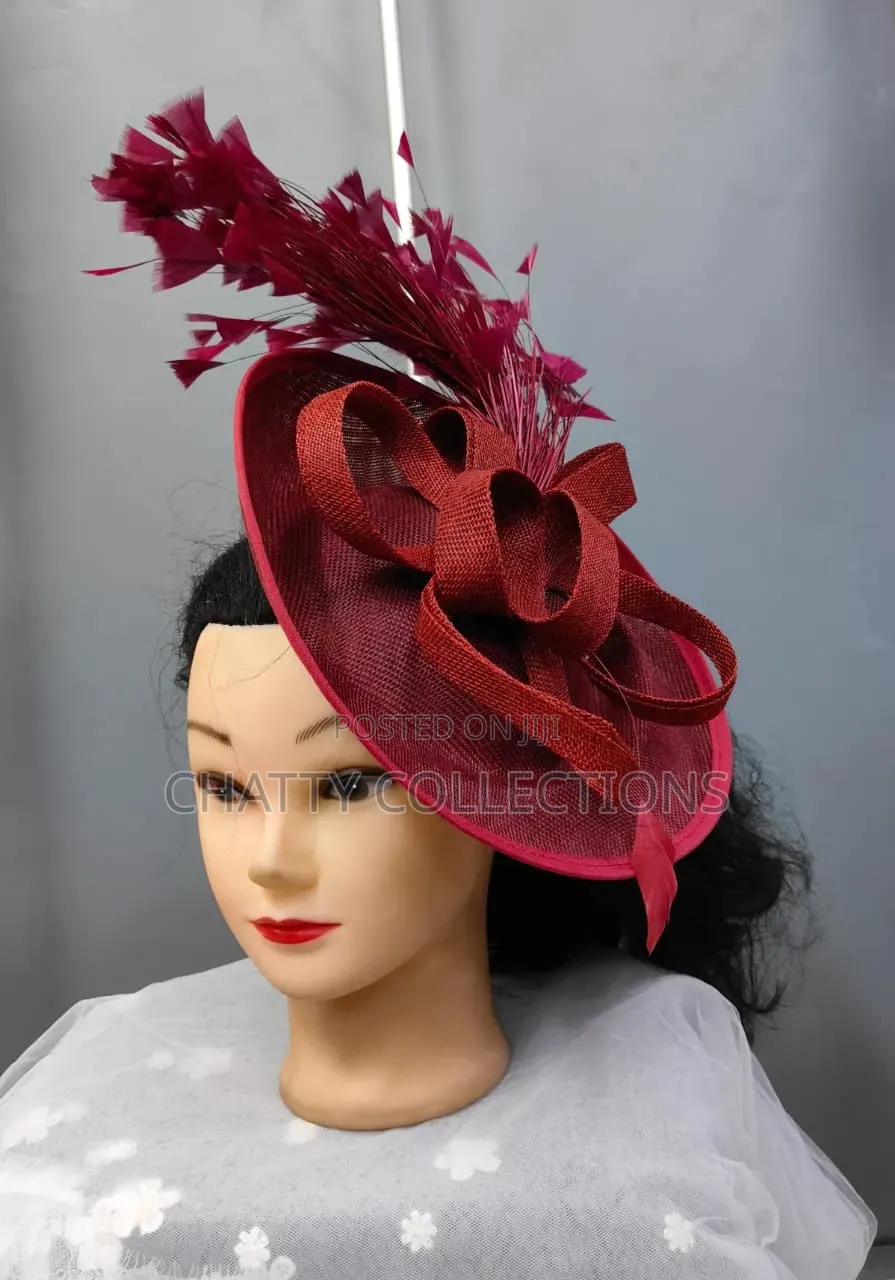 Big Maroon/Burgundy Ladies Hat Like Stylish Head Fascinators