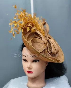 Big Gold Ladies Hat Like Stylish Head Fascinators
