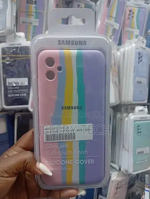 Samsung Galaxy A04e Silicone Phone Case With a Rainbow-Striped Pattern