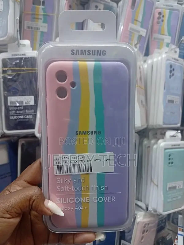 Samsung Galaxy A04e Silicone Phone Case With a Rainbow-Striped Pattern