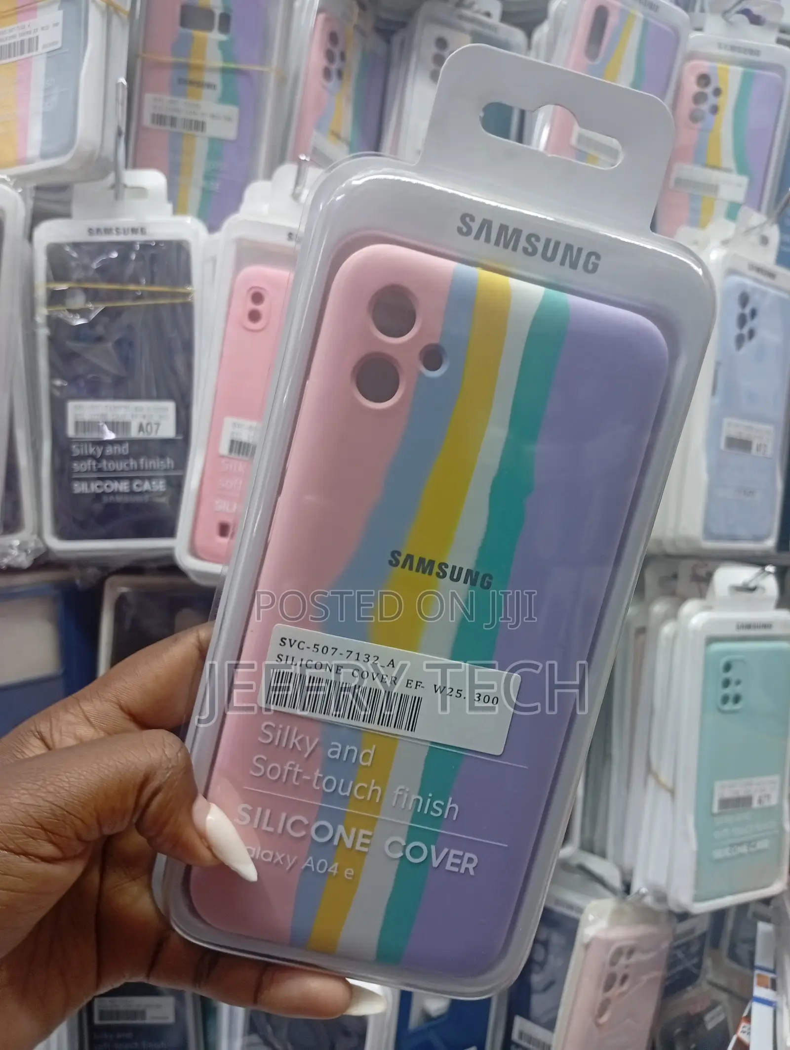 Samsung Galaxy A04e Silicone Phone Case With a Rainbow-Striped Pattern