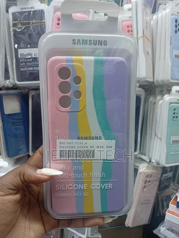Samsung Galaxy A53 Silicone Cover Featuring a Rainbow Striped Pattern