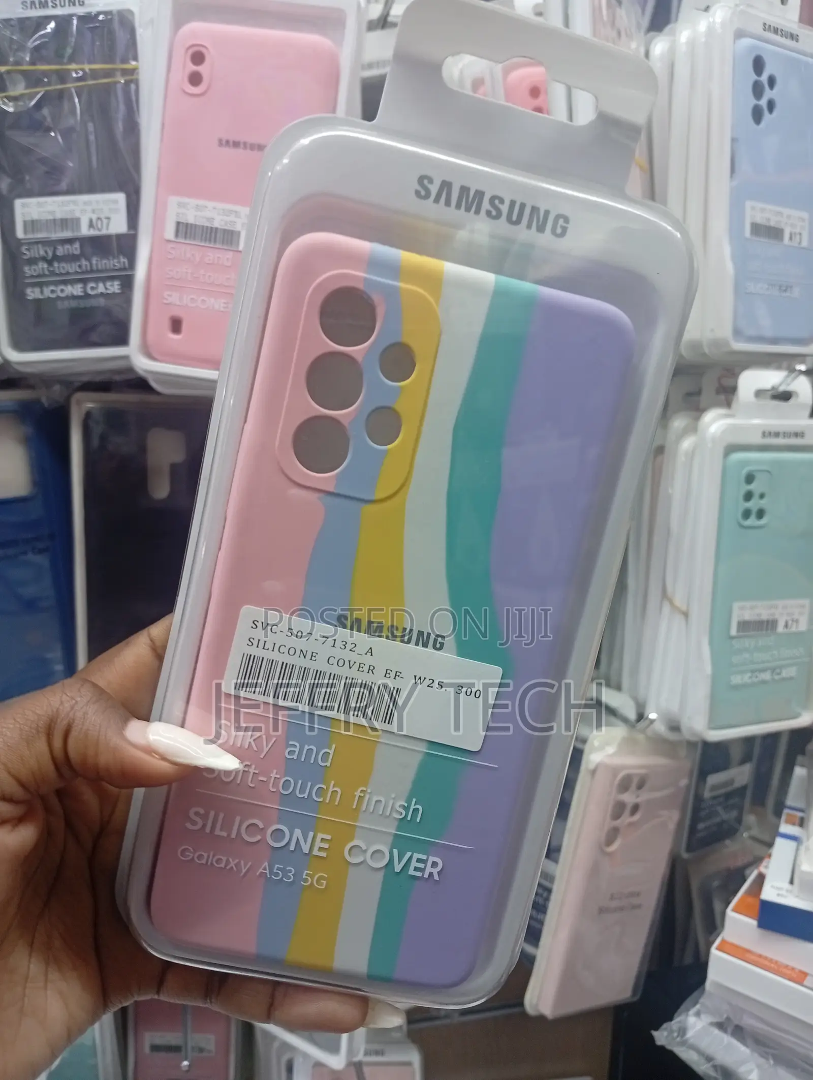 Samsung Galaxy A53 Silicone Cover Featuring a Rainbow Striped Pattern