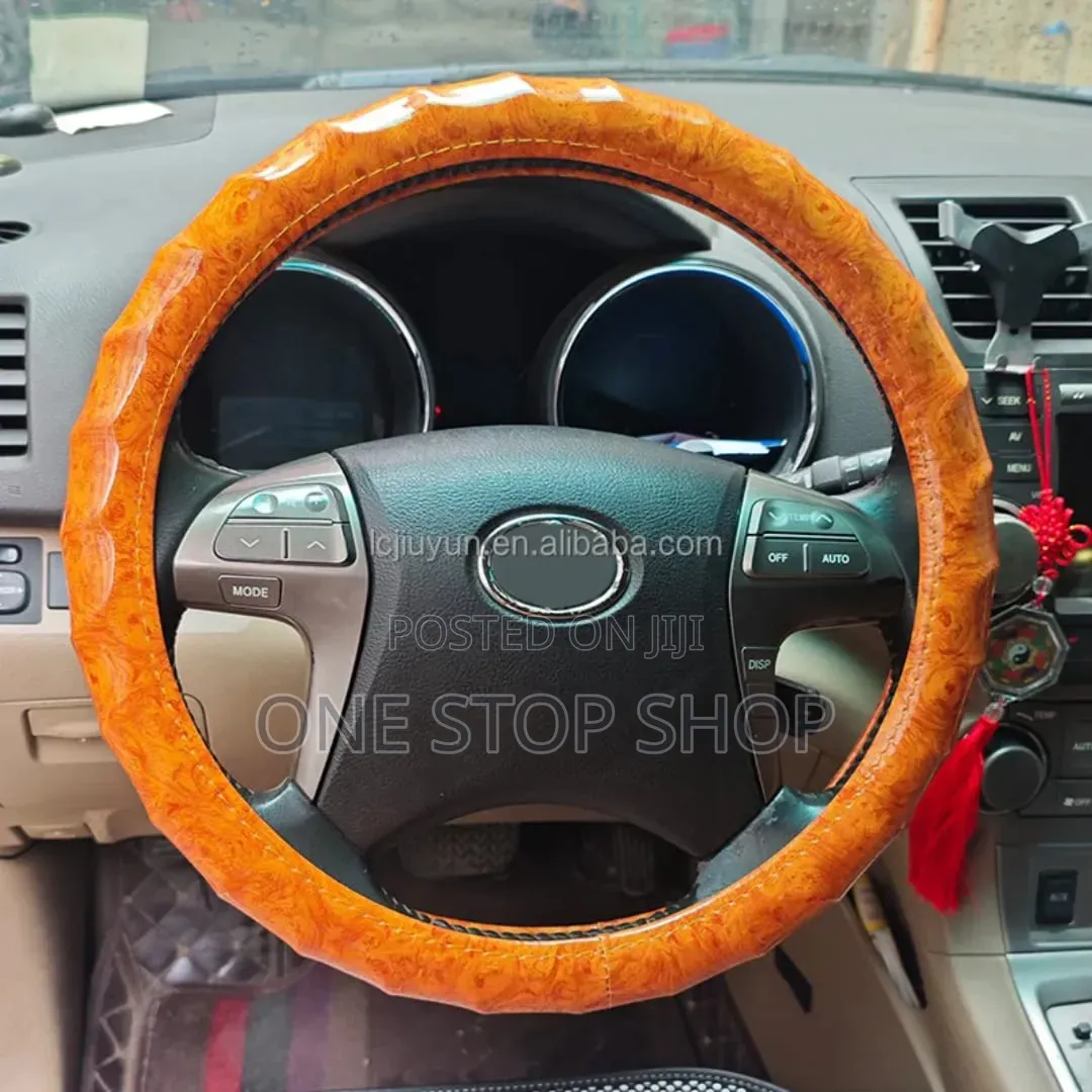 Wooden Grain Brown Textured Steering Wheel Cover