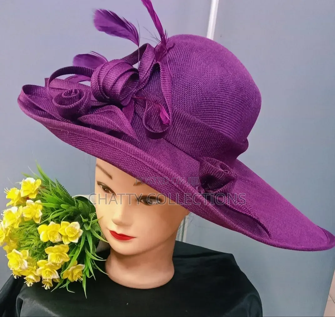 Big Purple Ladies Hat Stylish Head Fascinators