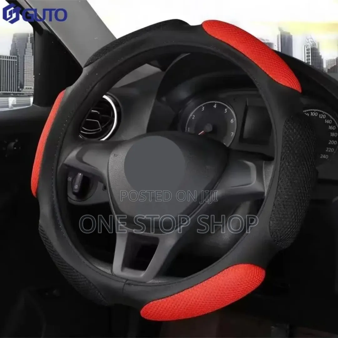 Black _Red Segmented Anti Slip Breathable Steerng Cover