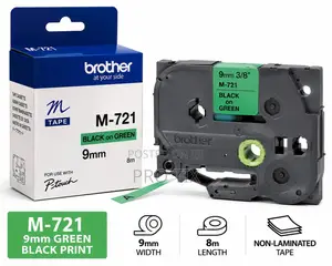 Brother M-721 9mm Green Label Tape Black Print
