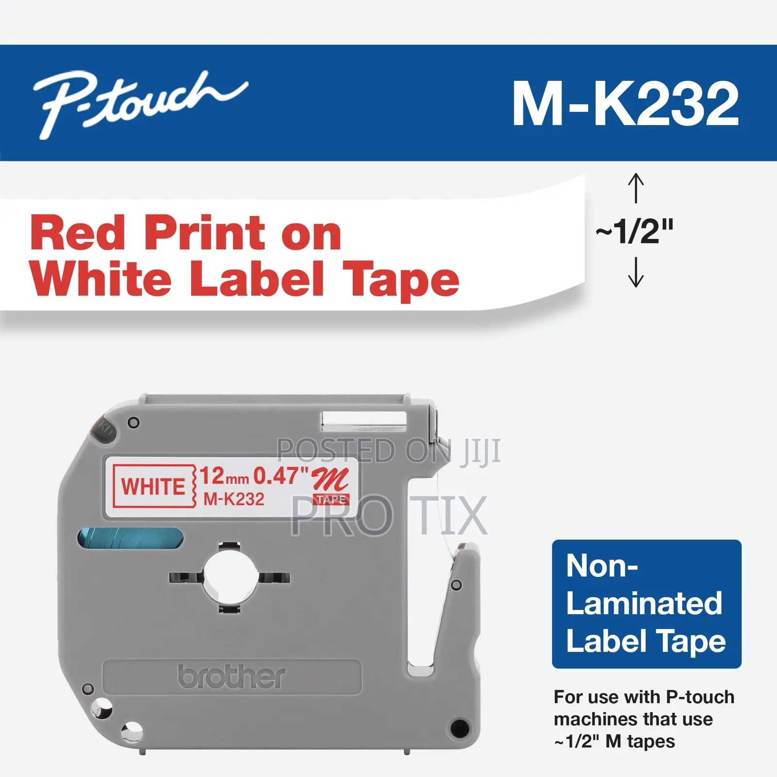Brother M- 12mm Red on White Label Tape