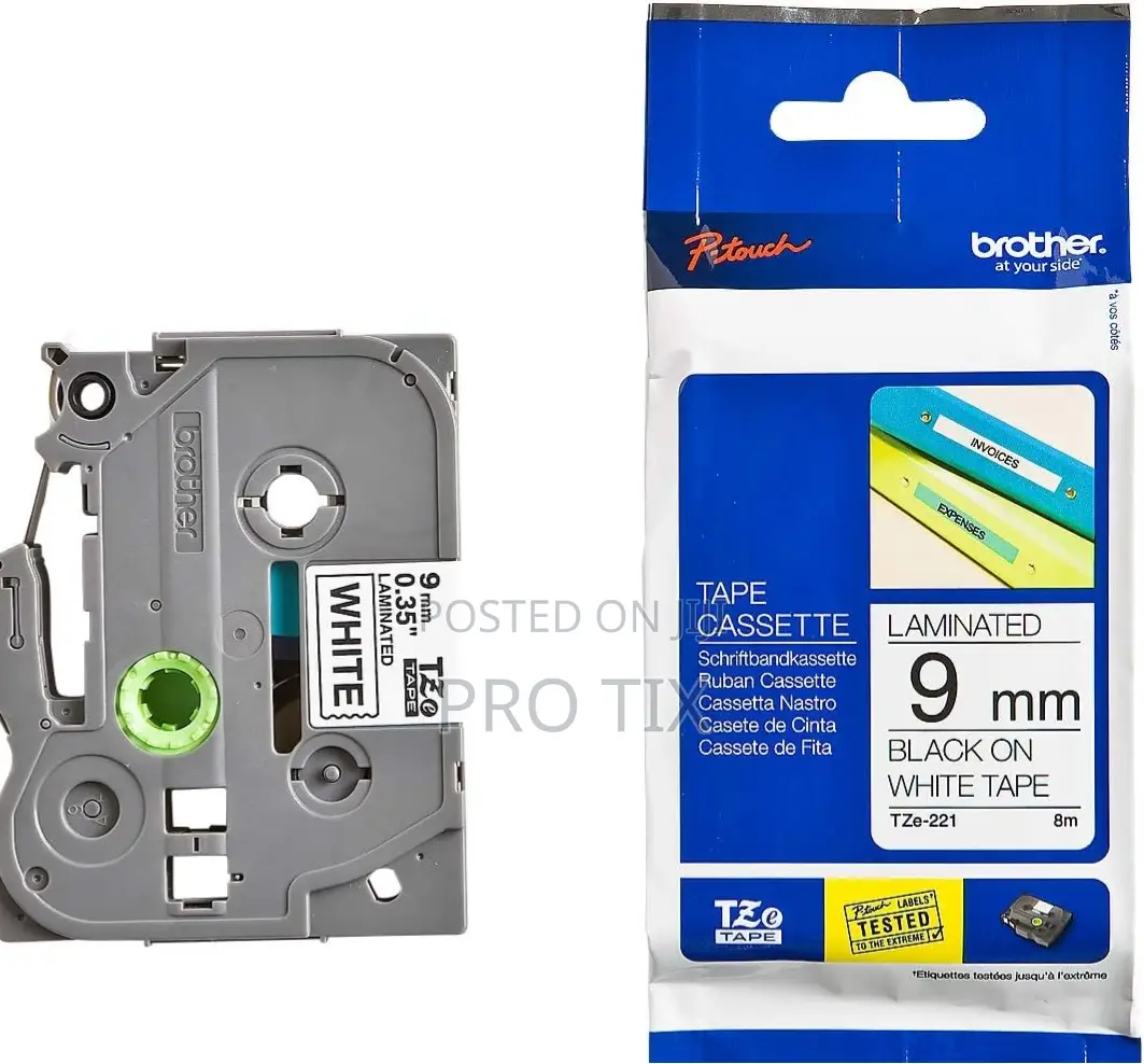 Brother Tze-221 9mm Black on White Label Tape