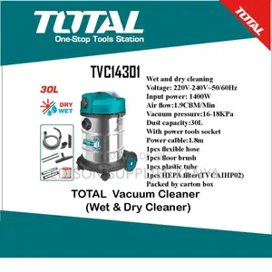Total Wet and Dry Vacuum Cleaner 30l Stainless 1400watts 30 Litres