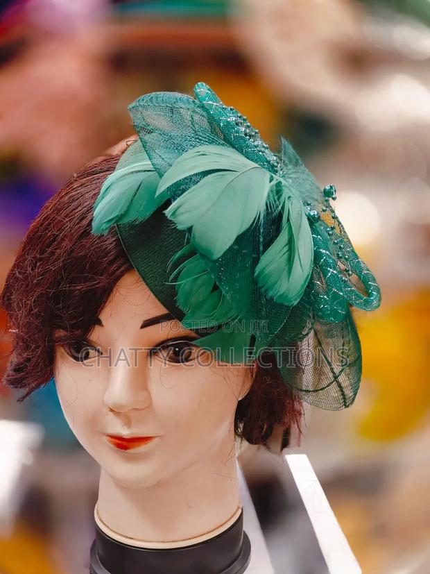 Jungle Green Stylish Ladies Head Fascinators With Net - thumbnail 2