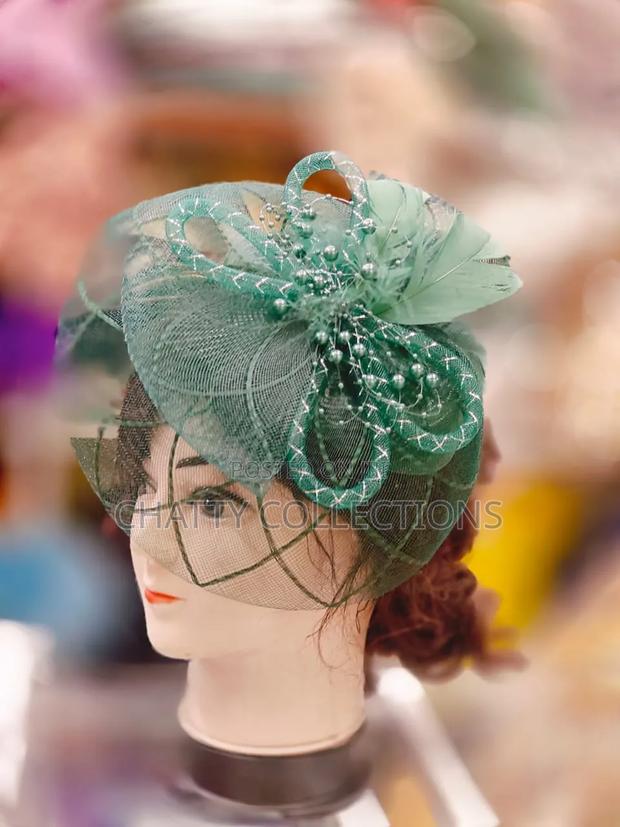 Jungle Green Stylish Ladies Head Fascinators With Net - thumbnail 3